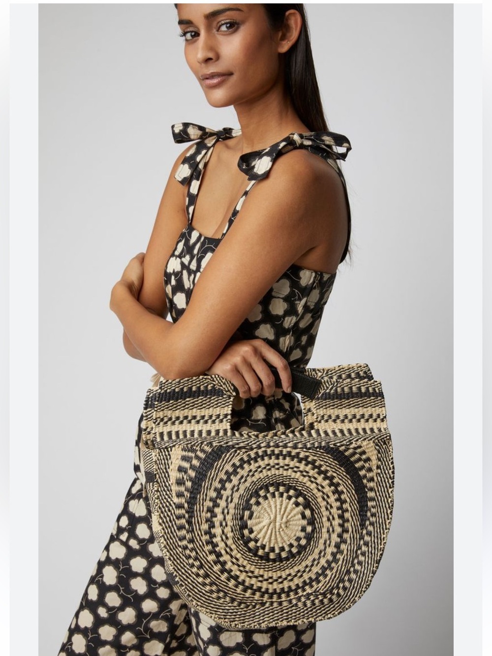 NWOT Sensi Studio Two-Tone Straw Handbag - Black & Natural